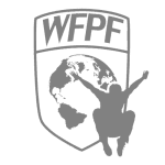 A gray logo of the world federation for people with disabilities.